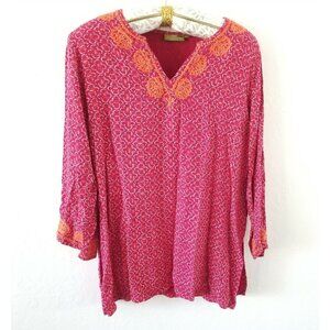 Rock Flower Paper Womens Medium Red Long Sleeve Top Embroidered Tunic Casual
